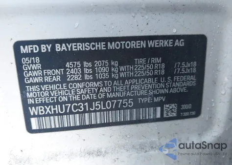 2018 BMW X1 Sdrive28I из США, поврежденный, VIN WBXHU7C31J5L07755